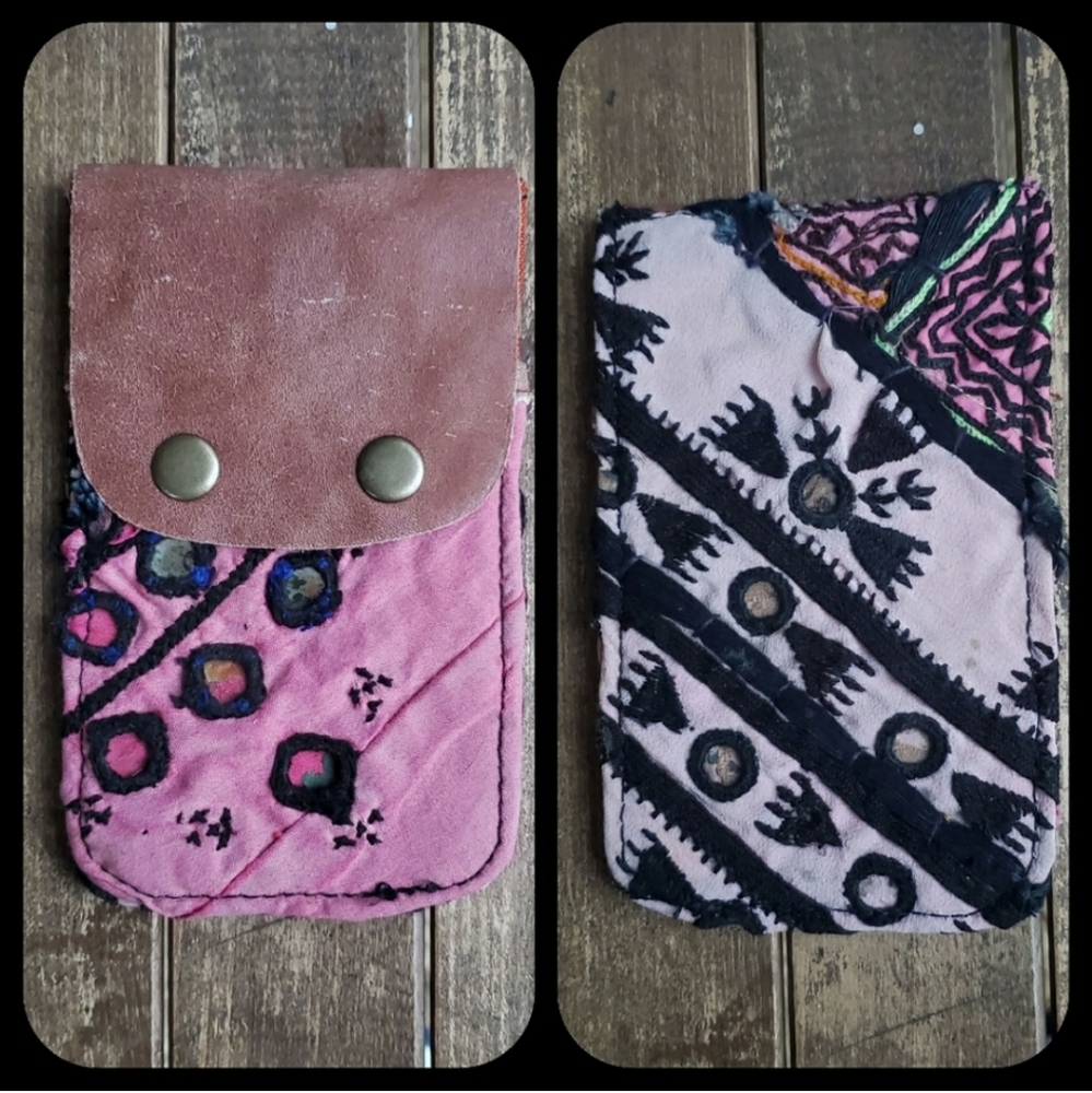 🫡🧀 Free People Boho Embroidered Repurposed vtg banjara hippie Wallet card case